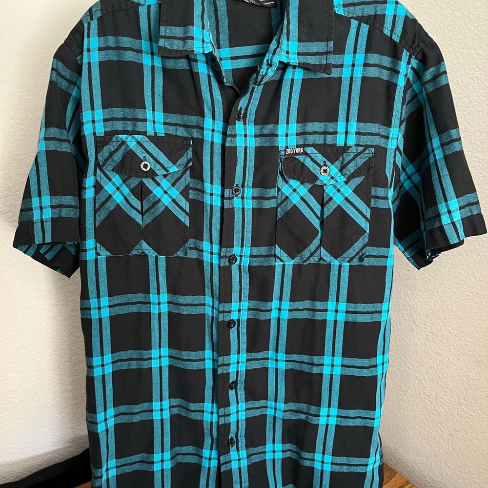 Men's Black and Blue Plaid Shirt